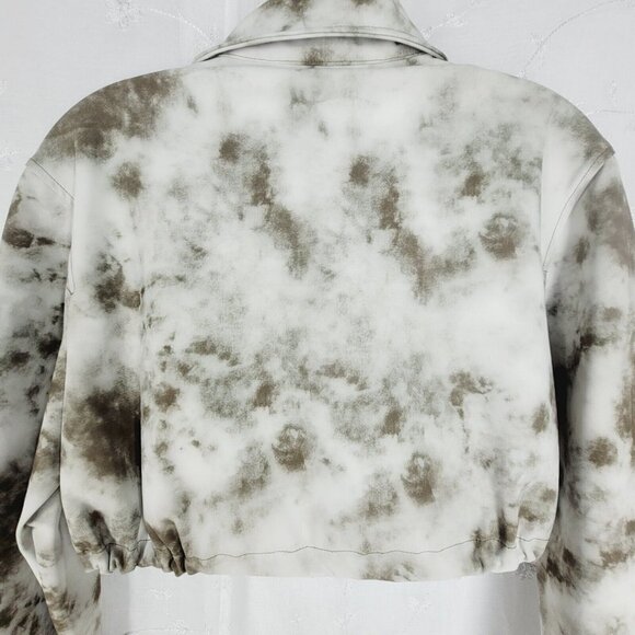 Zara Tie Dye Cropped Zip Jacket Drawstring Waist High Neck Olive Green Medium - Picture 8 of 11